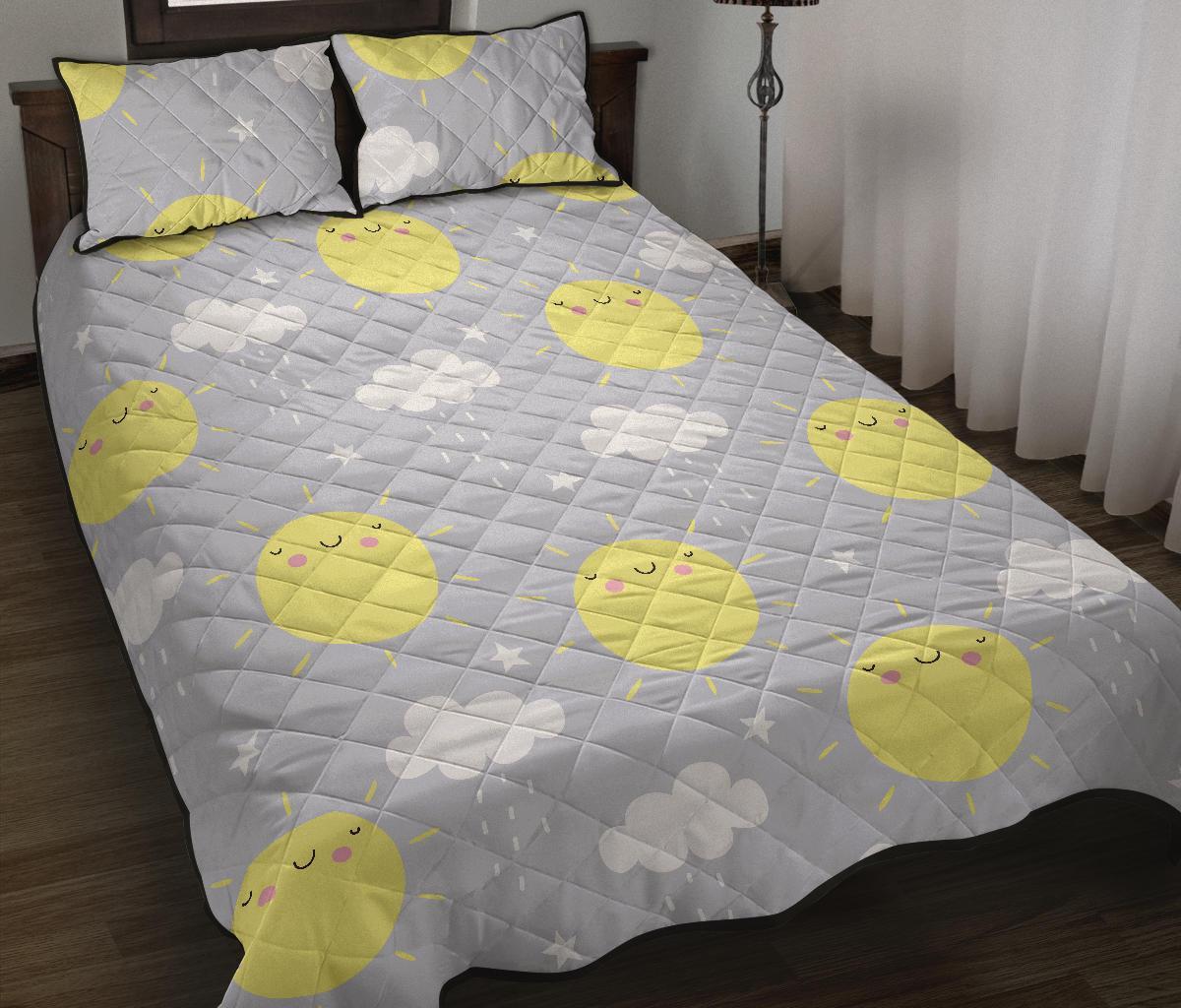 Sun Smile Pattern Print Bed Set Quilt-grizzshop