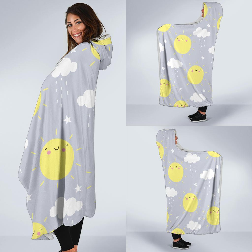 Sun Smile Pattern Print Hooded Blanket-grizzshop