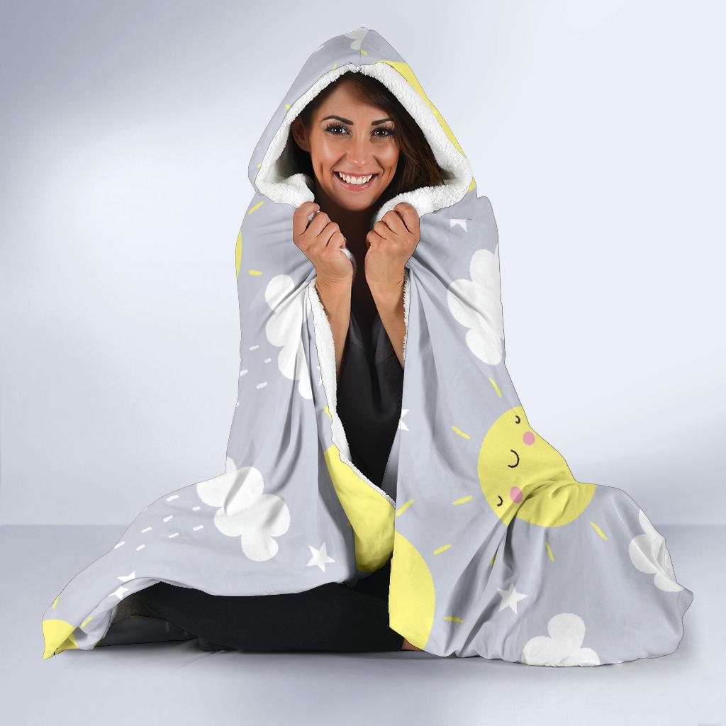 Sun Smile Pattern Print Hooded Blanket-grizzshop