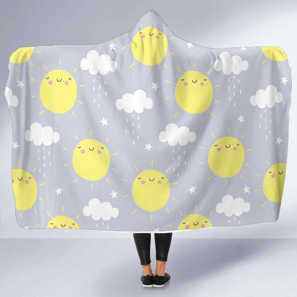 Sun Smile Pattern Print Hooded Blanket-grizzshop