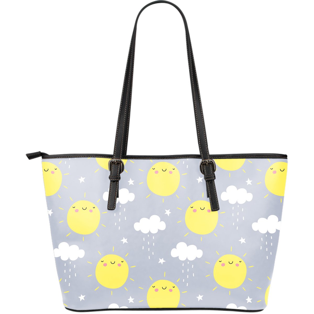 Sun Smile Pattern Print Leather Tote Bag-grizzshop