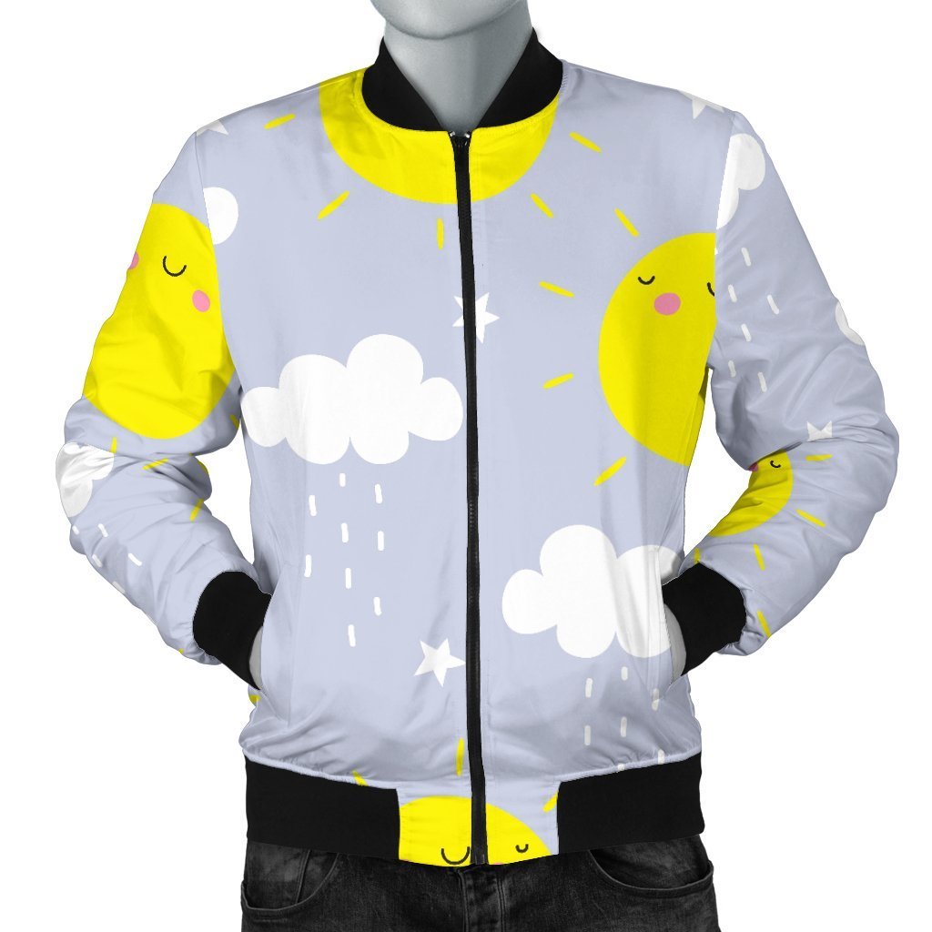 Sun Smile Pattern Print Men's Bomber Jacket-grizzshop