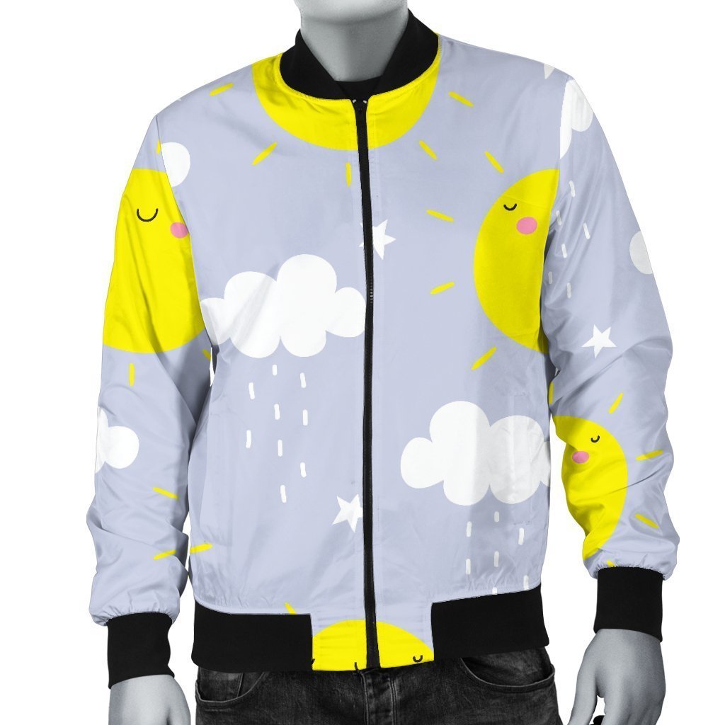 Sun Smile Pattern Print Men's Bomber Jacket-grizzshop