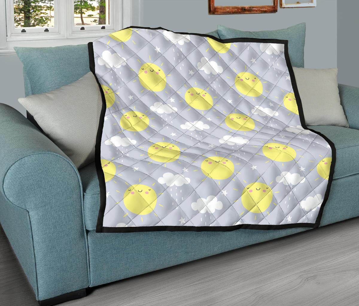 Sun Smile Pattern Print Quilt-grizzshop