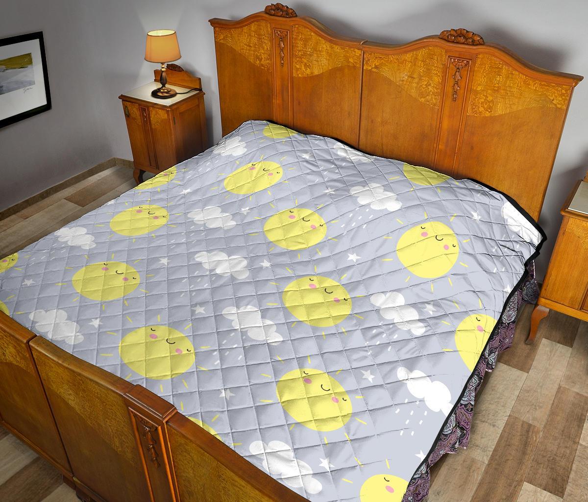 Sun Smile Pattern Print Quilt-grizzshop