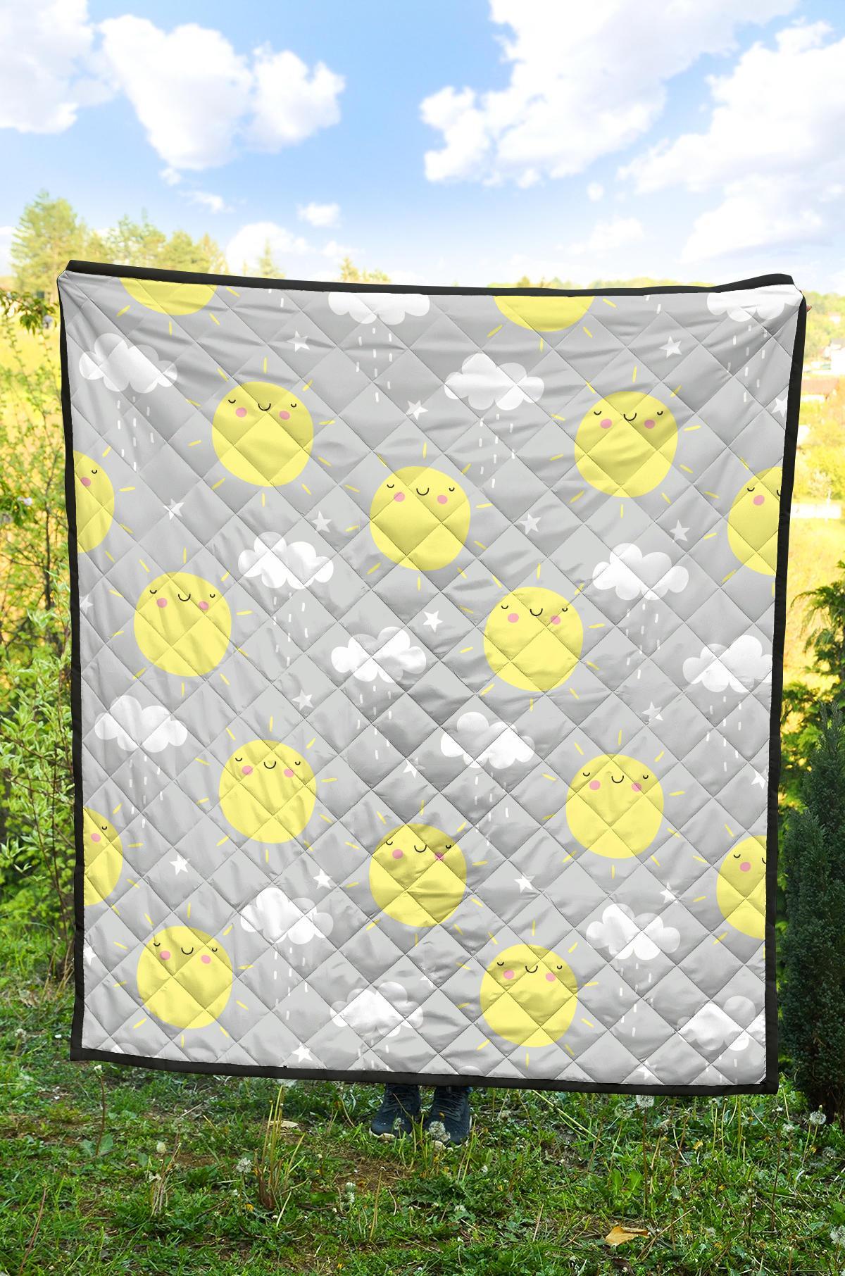 Sun Smile Pattern Print Quilt-grizzshop