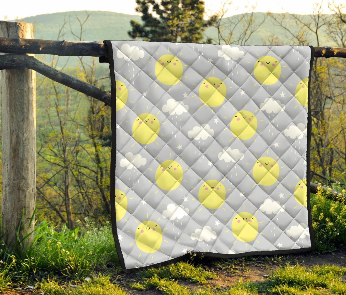 Sun Smile Pattern Print Quilt-grizzshop