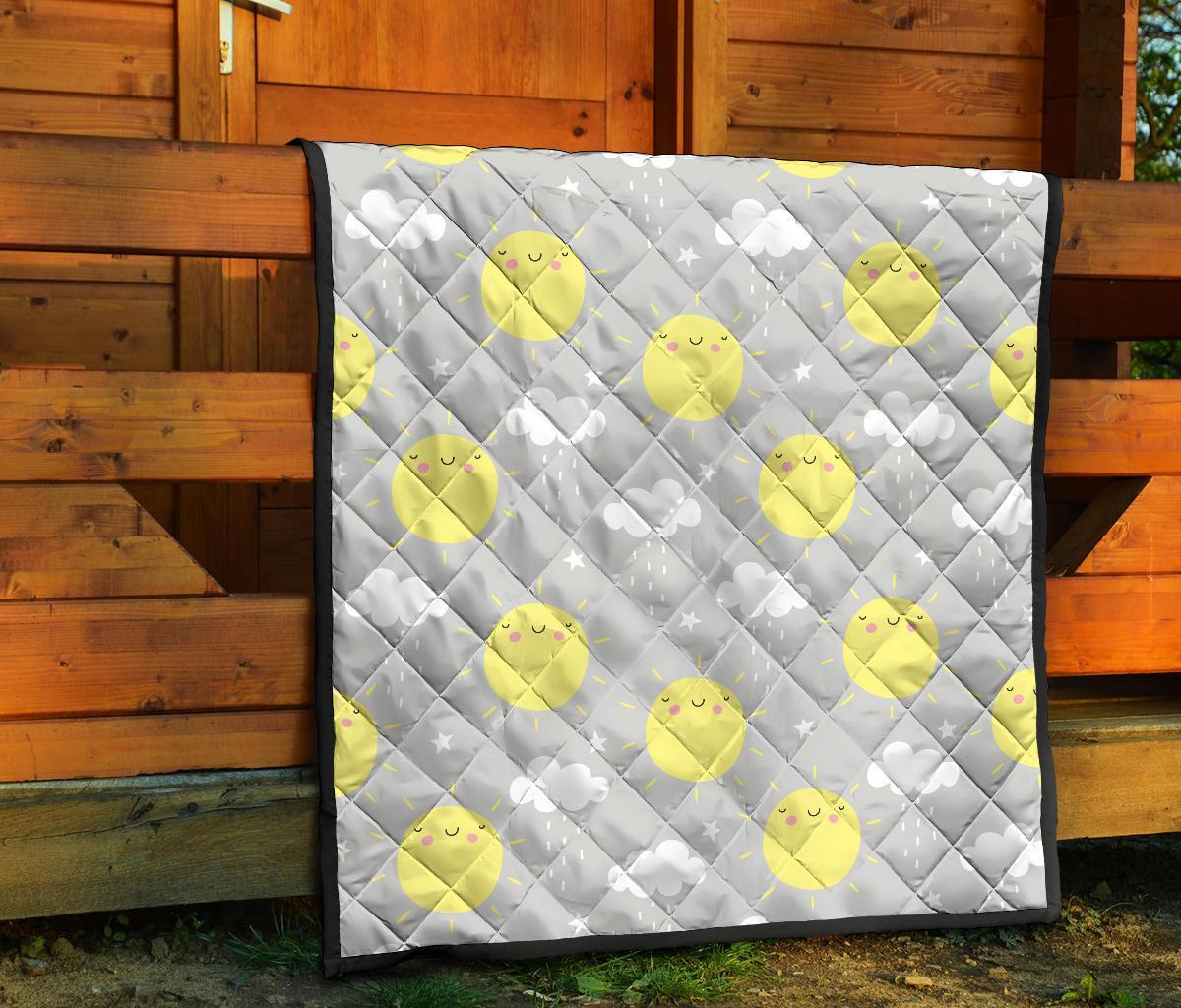 Sun Smile Pattern Print Quilt-grizzshop