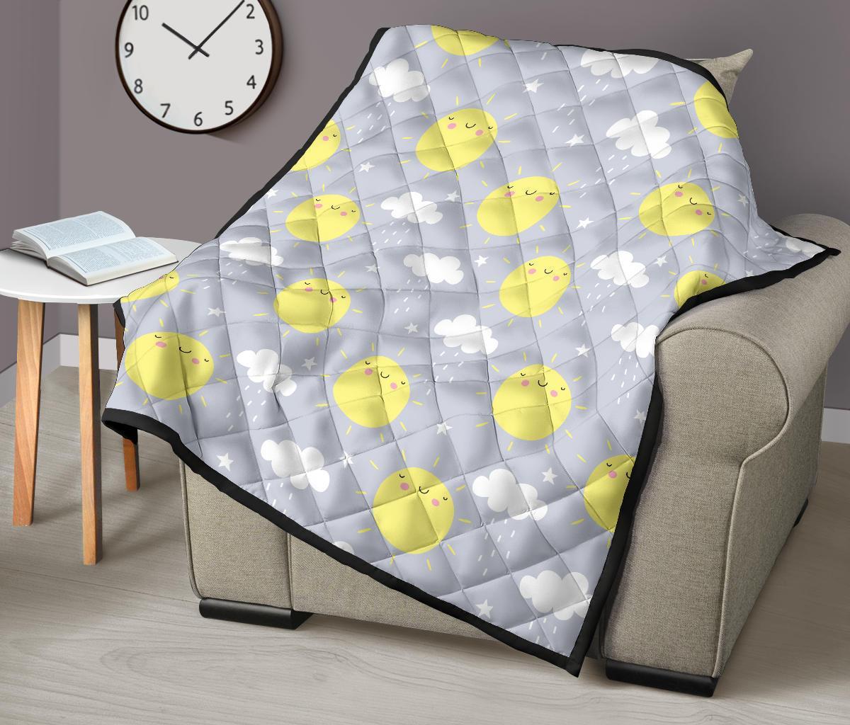 Sun Smile Pattern Print Quilt-grizzshop