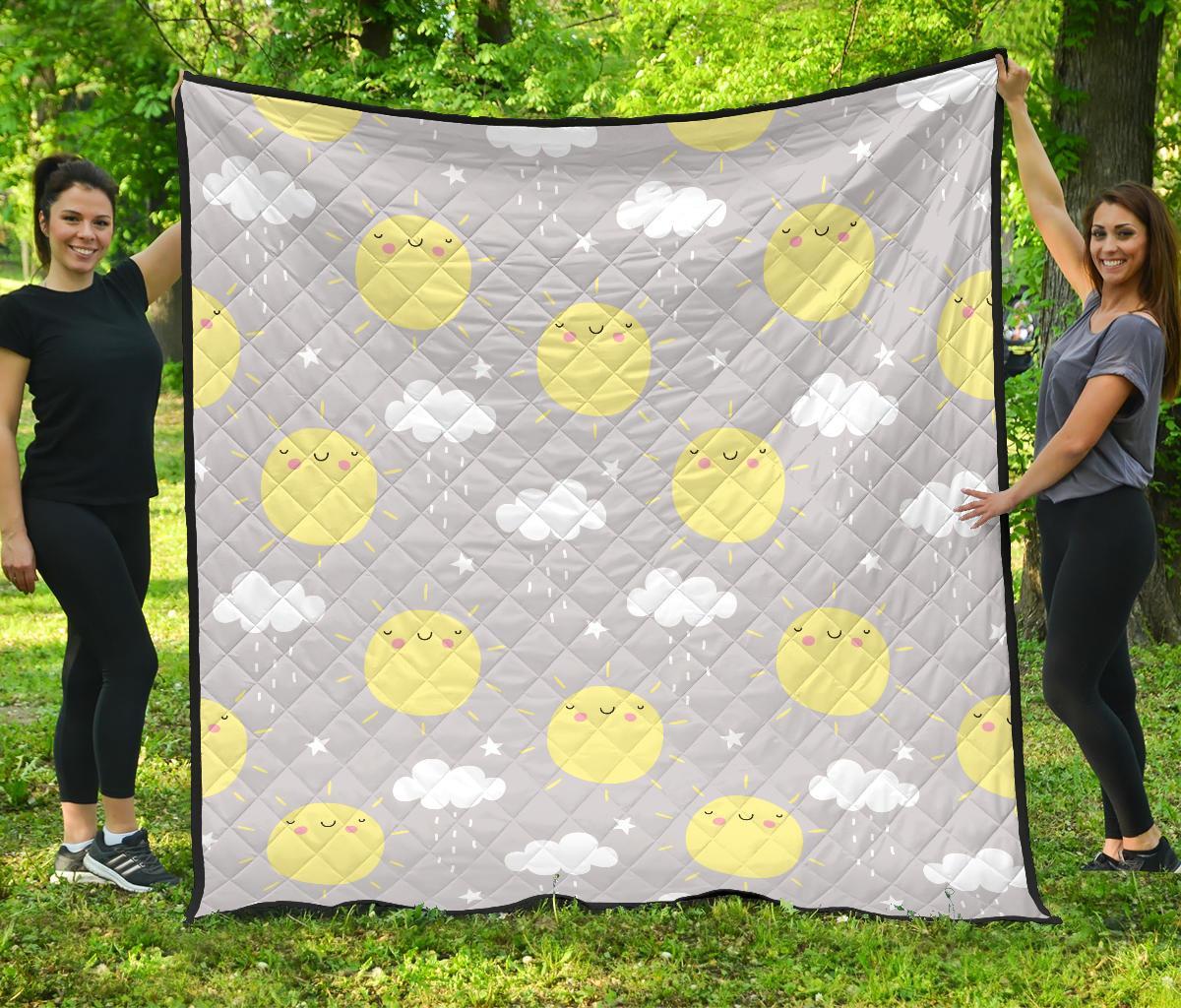 Sun Smile Pattern Print Quilt-grizzshop