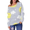 Sun Smile Pattern Print Women Off Shoulder Sweatshirt-grizzshop