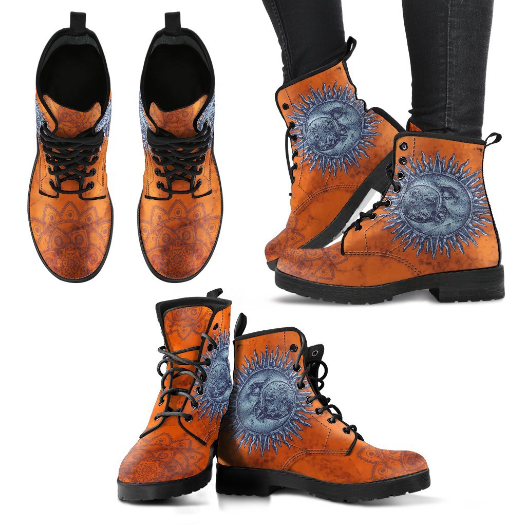 Sun and Moon Flower Mandala Women's Leather Boots-grizzshop