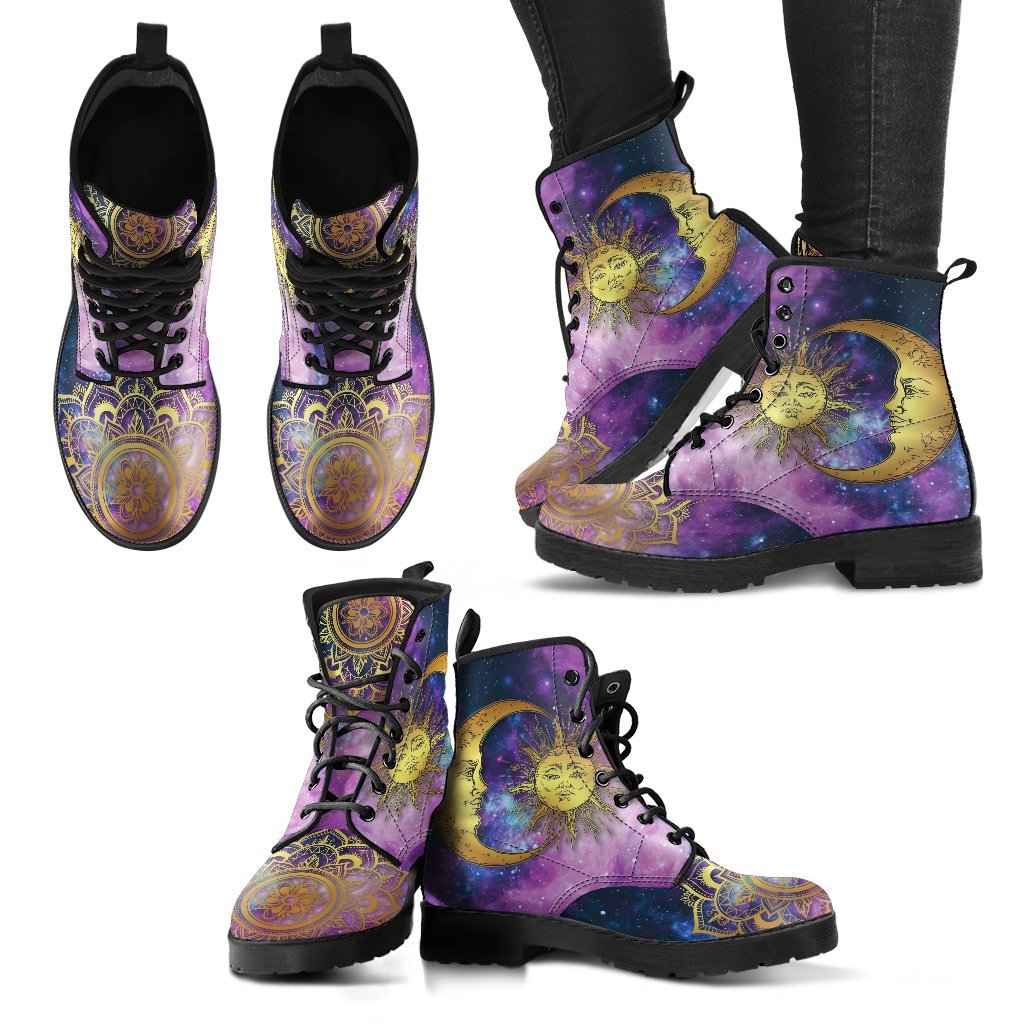 Sun and Moon Mandala Handcrafted Boots-grizzshop