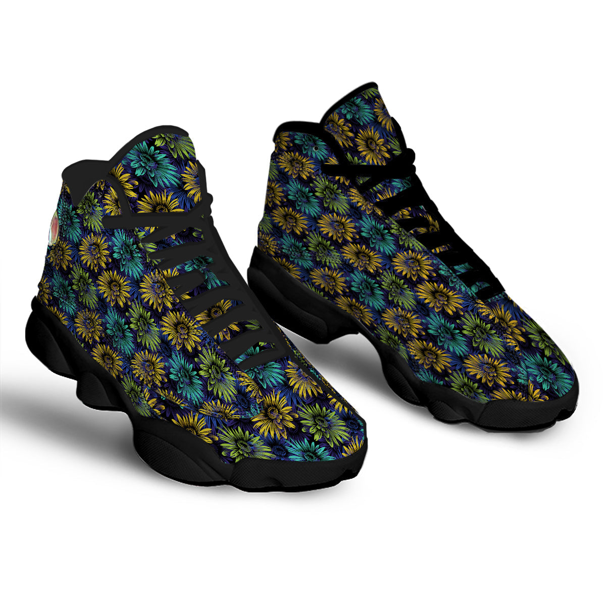 Sunflower Abstract Print Pattern Black Basketball Shoes-grizzshop