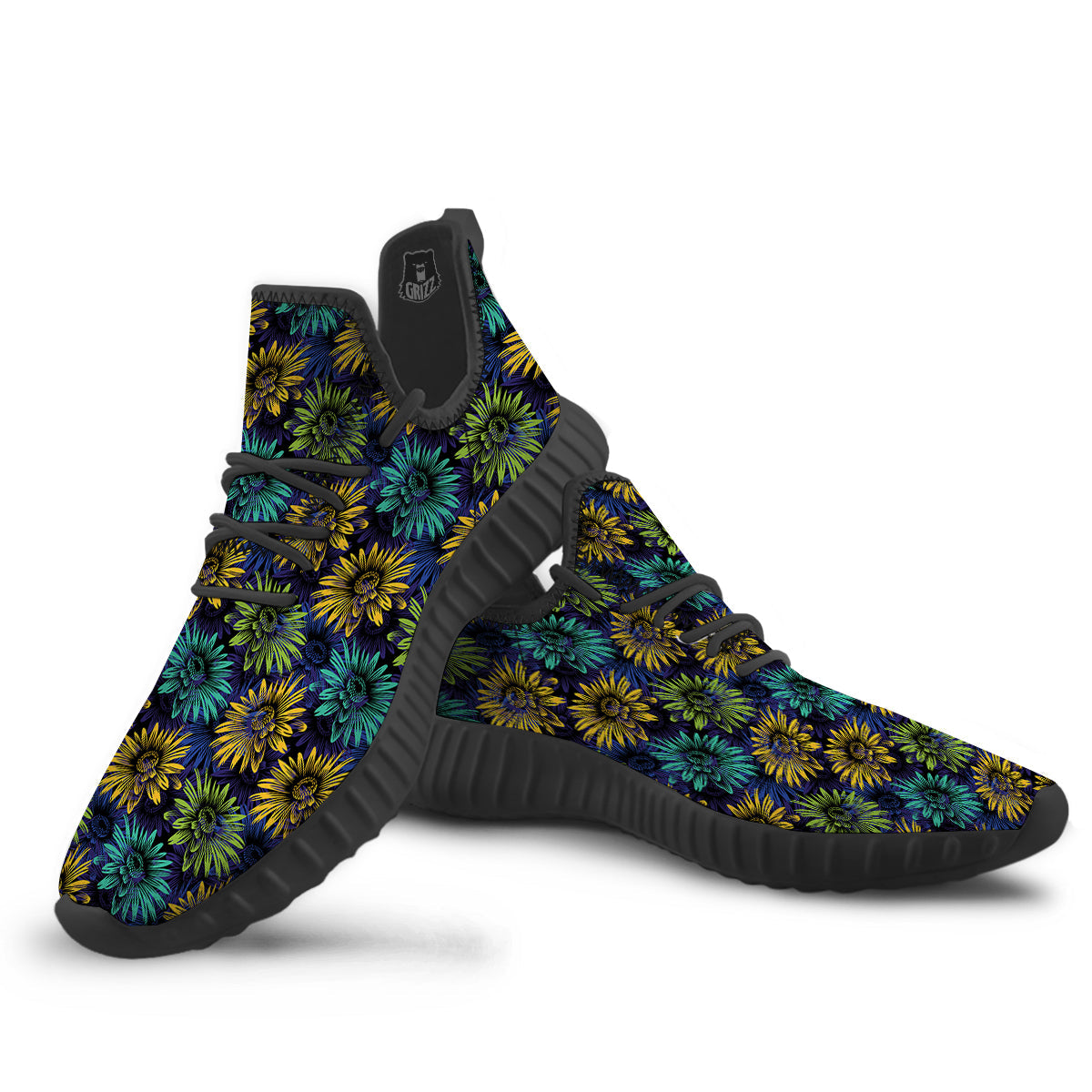 Sunflower Abstract Print Pattern Black Walking Shoes-grizzshop