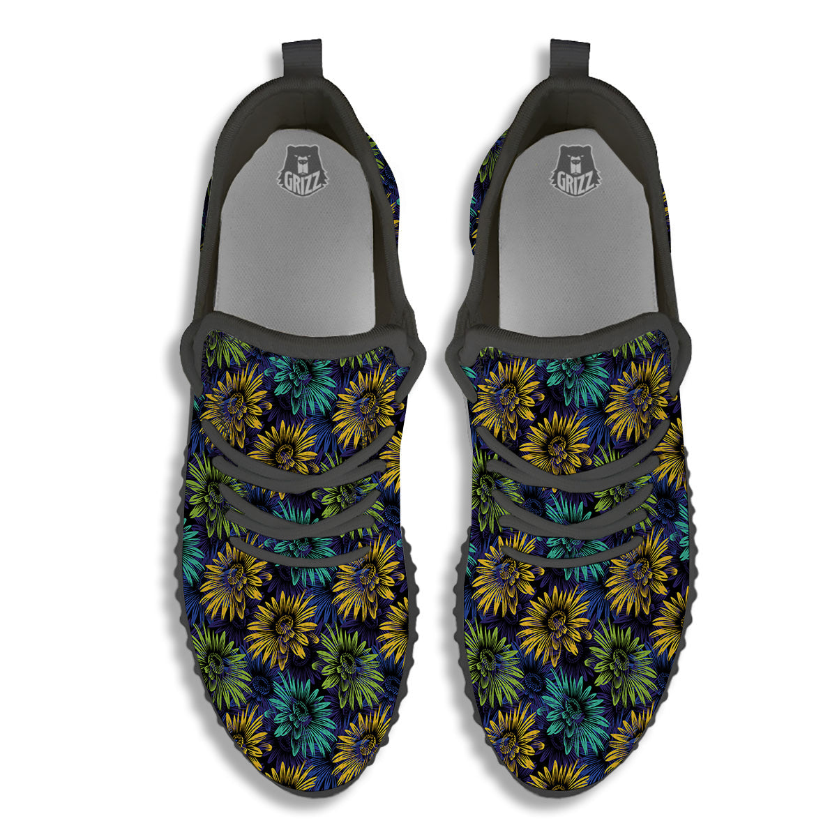 Sunflower Abstract Print Pattern Black Walking Shoes-grizzshop