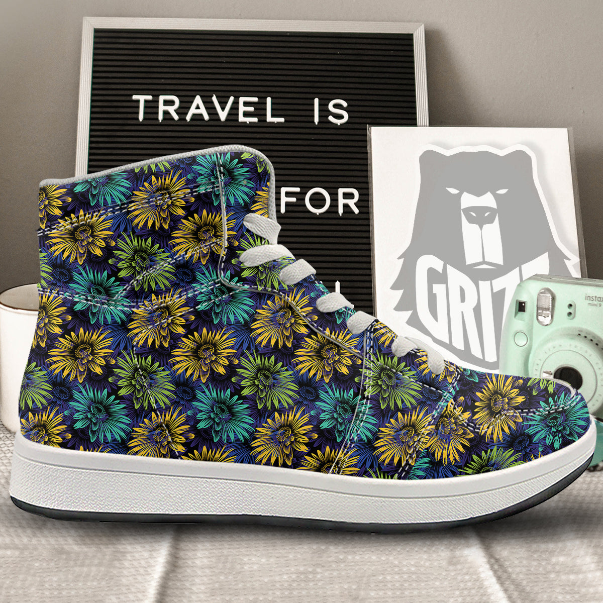 Sunflower Abstract Print Pattern High Top Sneakers-grizzshop