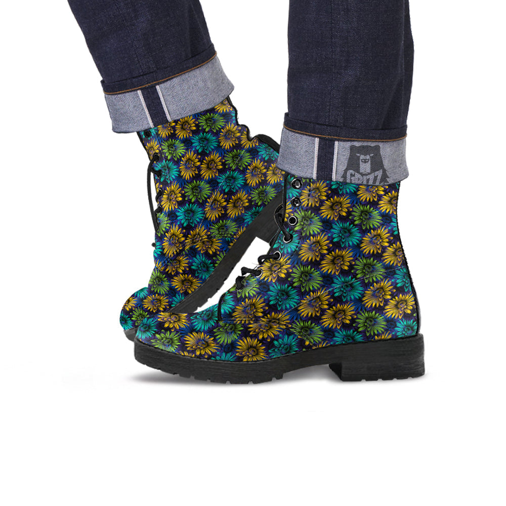 Sunflower Abstract Print Pattern Leather Boots-grizzshop