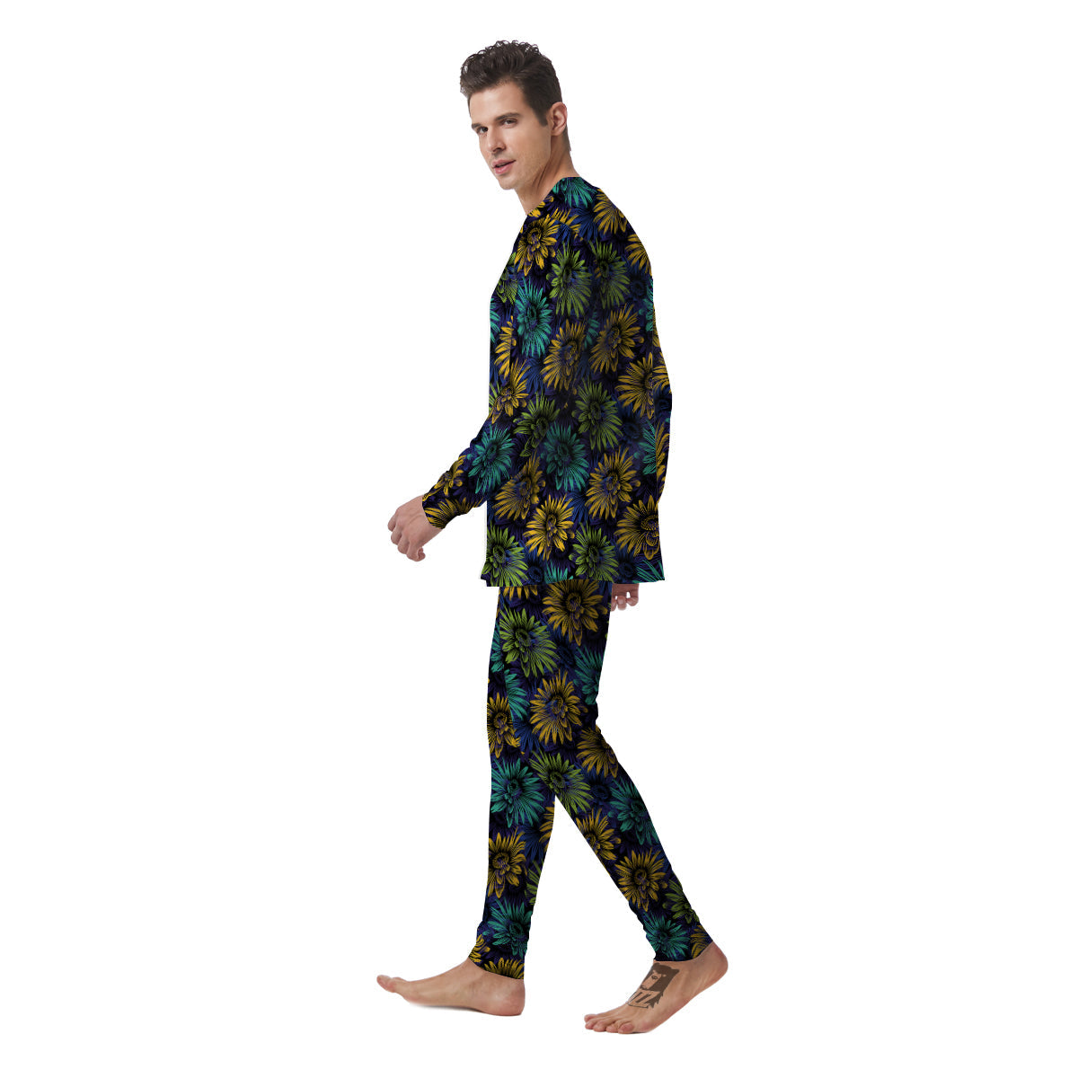 Sunflower Abstract Print Pattern Men's Pajamas-grizzshop