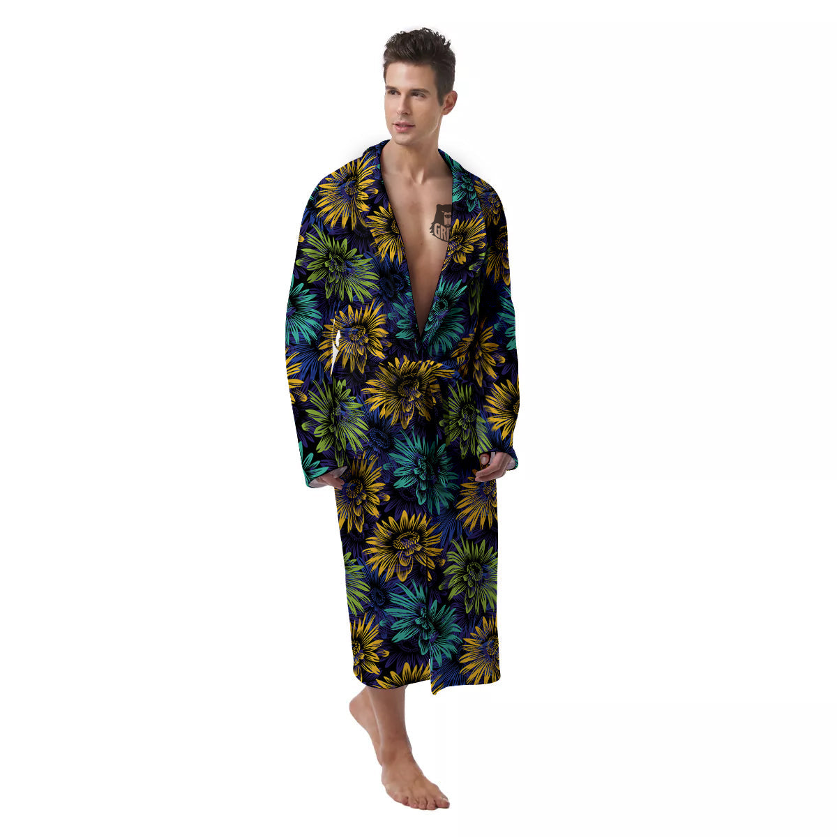 Sunflower Abstract Print Pattern Men's Robe-grizzshop