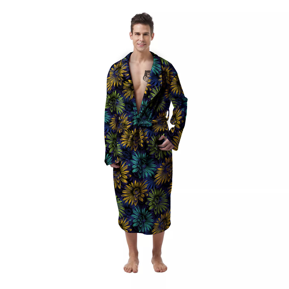 Sunflower Abstract Print Pattern Men's Robe-grizzshop