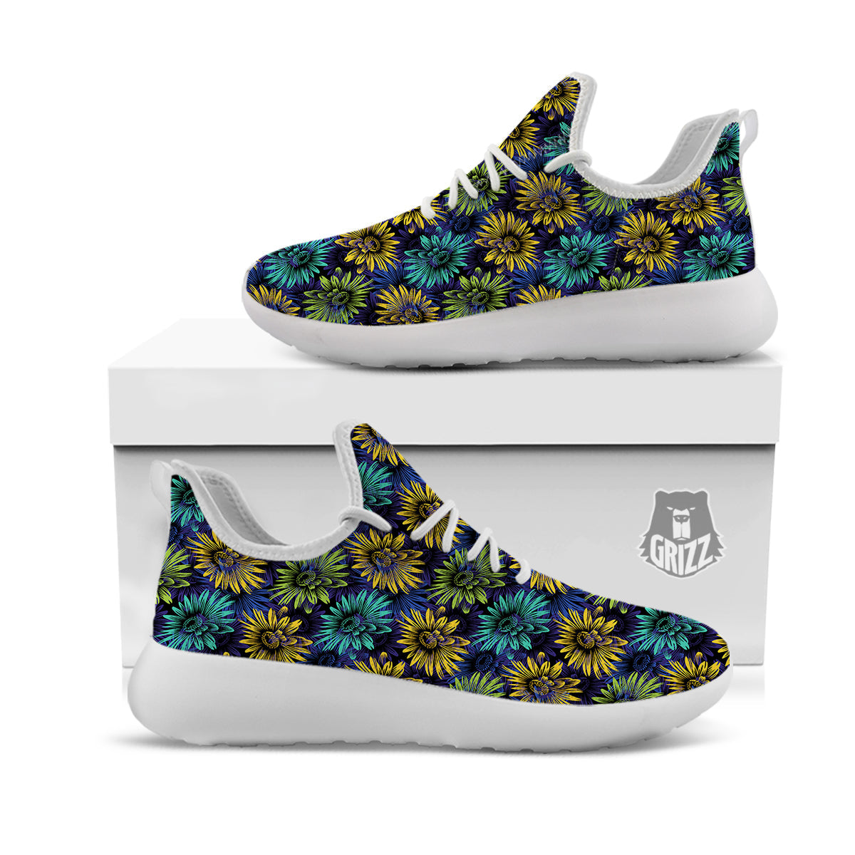 Sunflower Abstract Print Pattern White Athletic Shoes-grizzshop