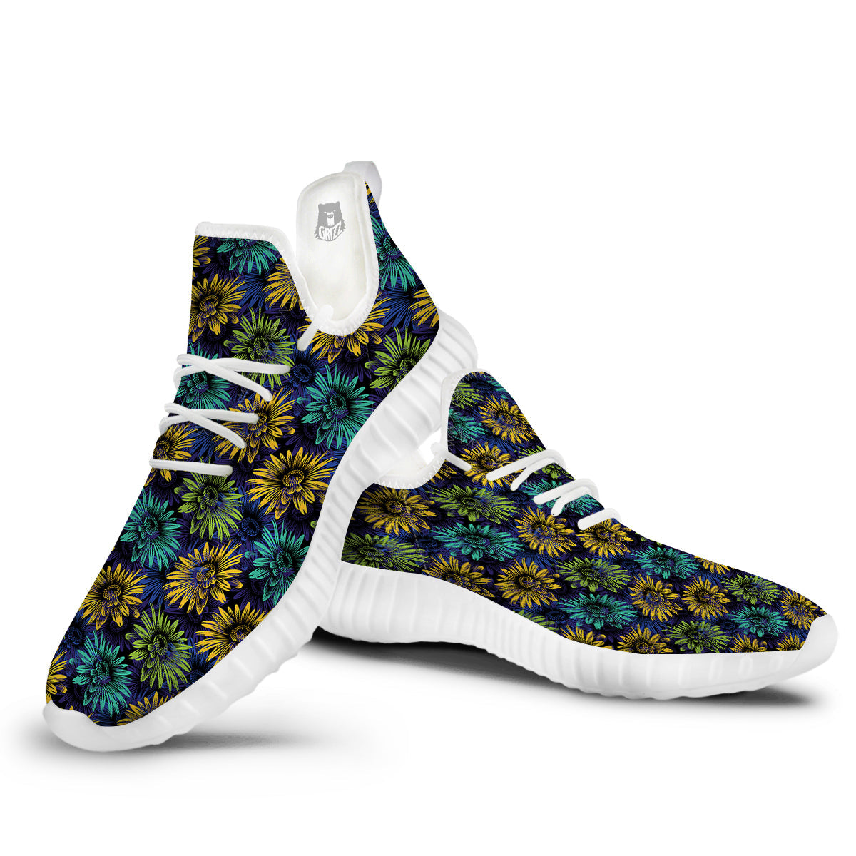 Sunflower Abstract Print Pattern White Walking Shoes-grizzshop