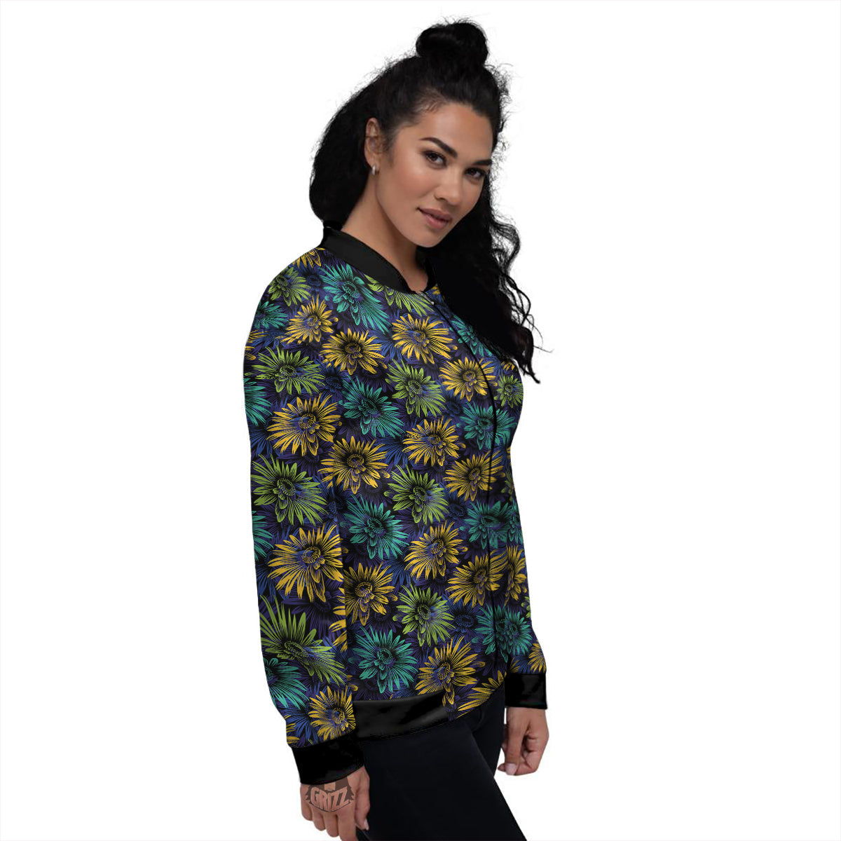 Sunflower Abstract Print Pattern Women's Bomber Jacket-grizzshop