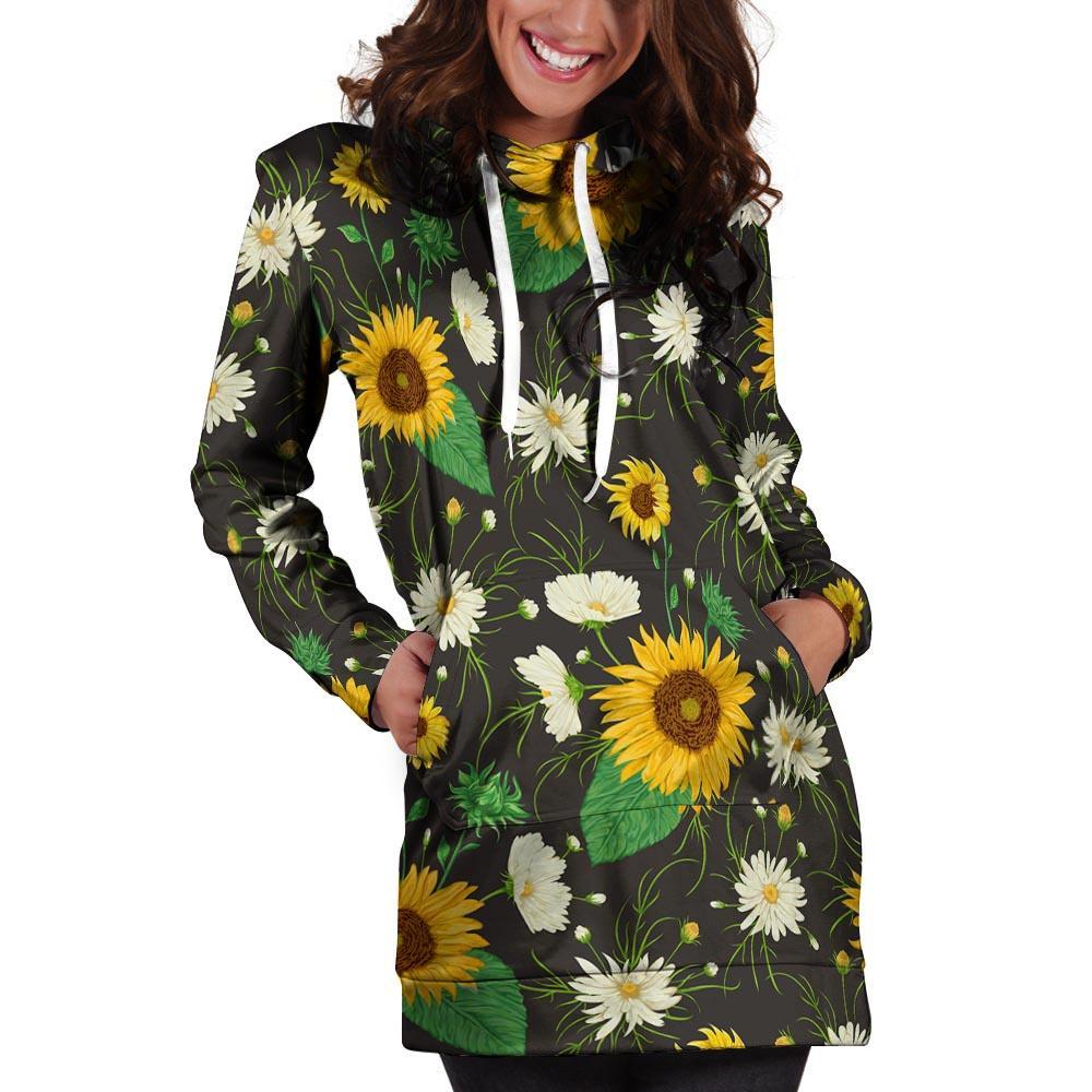 Sunflower And Chamomile Hoodie Dress-grizzshop