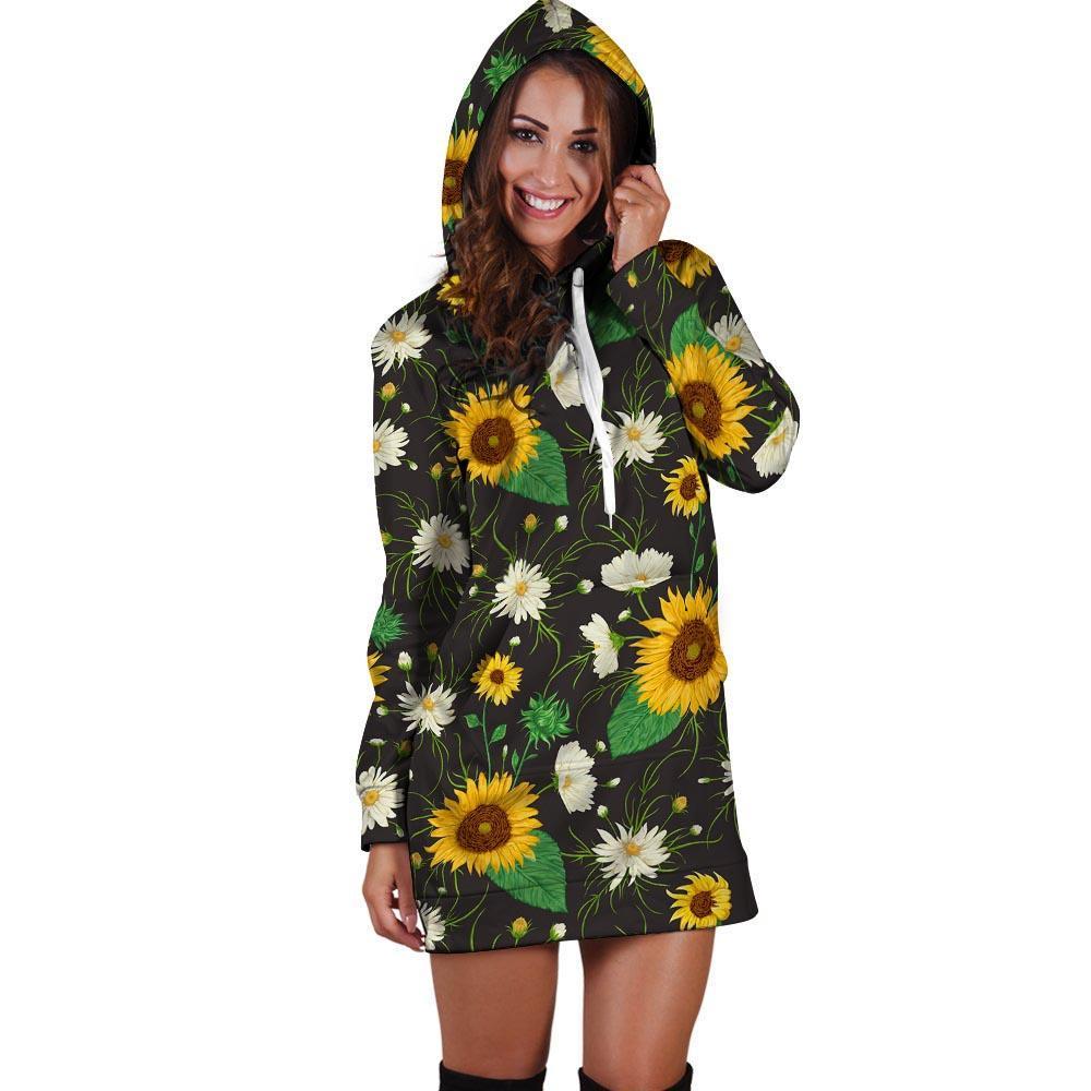 Sunflower And Chamomile Hoodie Dress-grizzshop