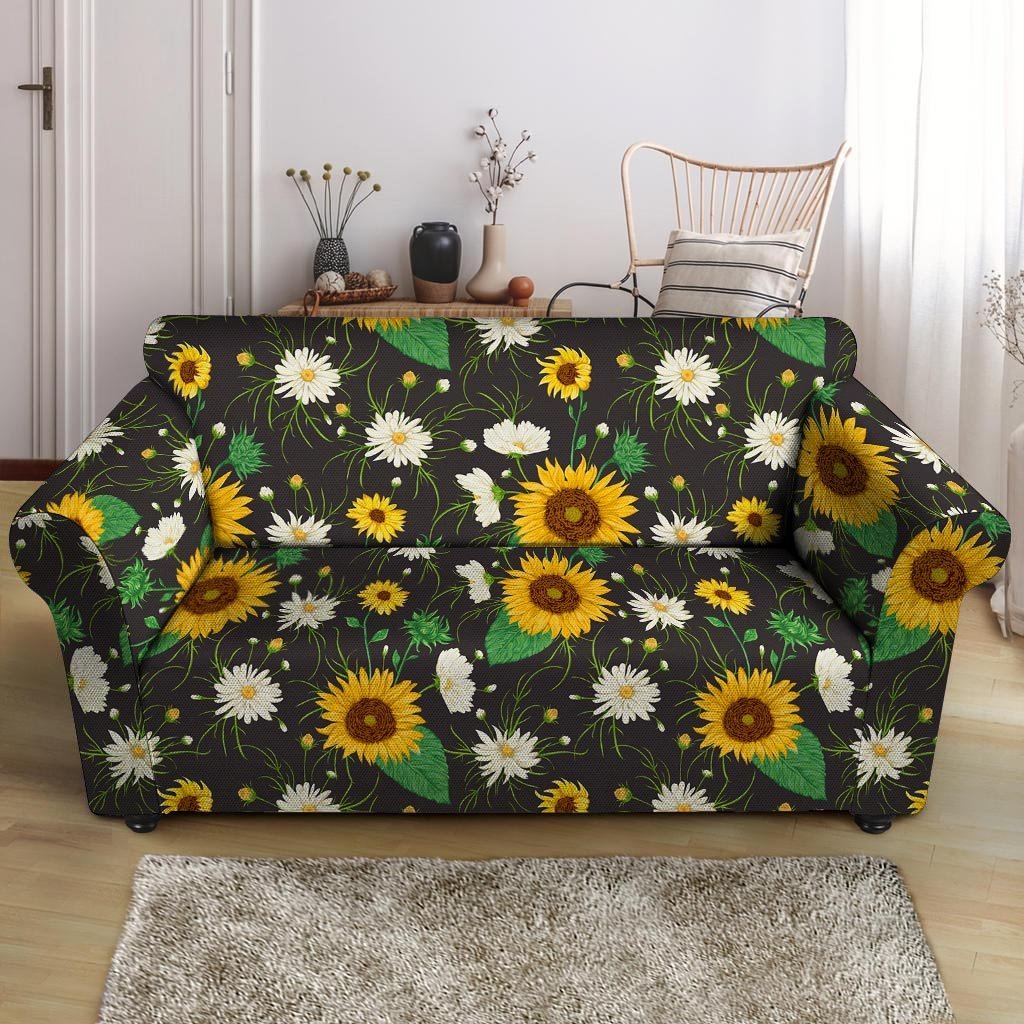 Sunflower And Chamomile Loveseat Cover-grizzshop