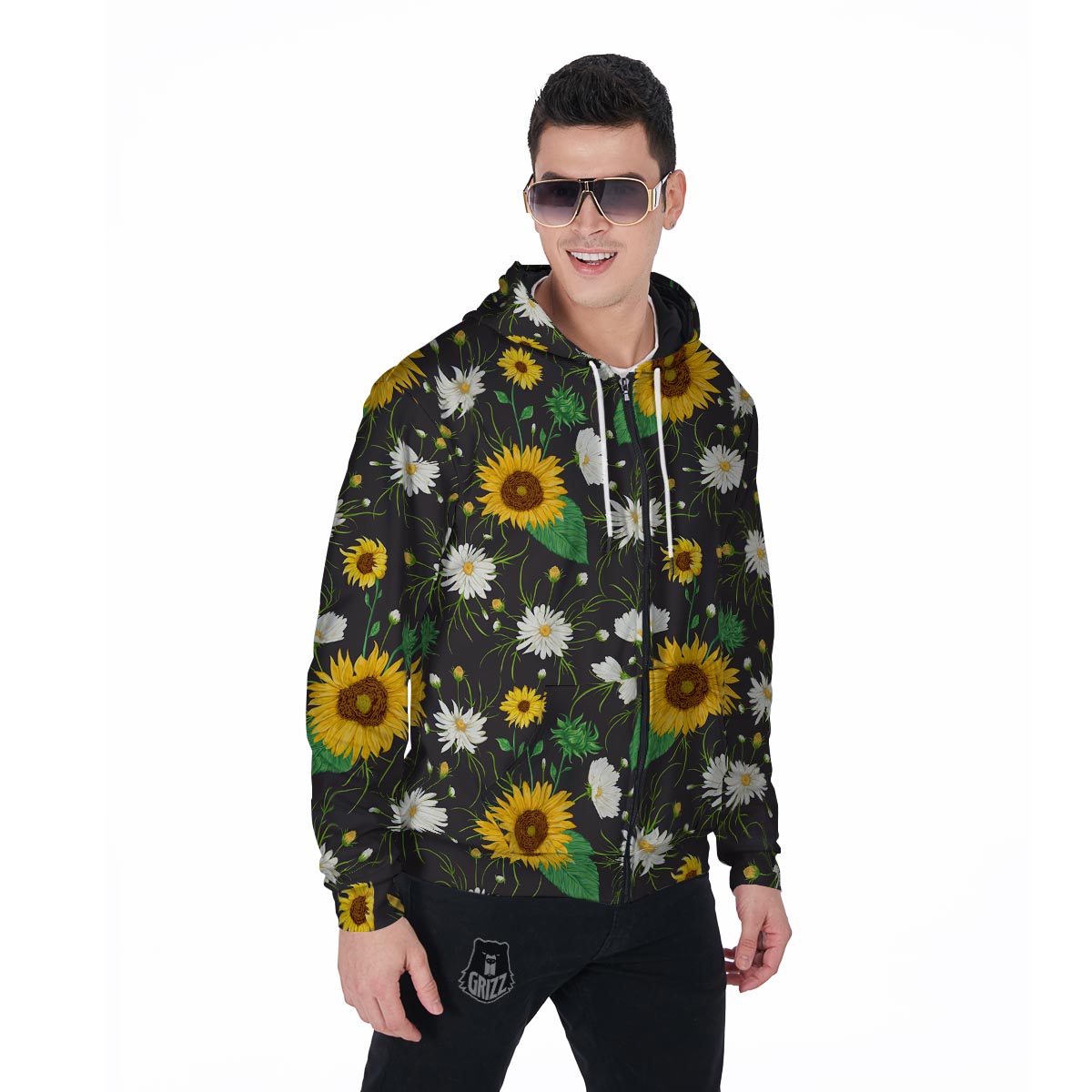 Sunflower And Chamomile Men's Zip Up Hoodie-grizzshop