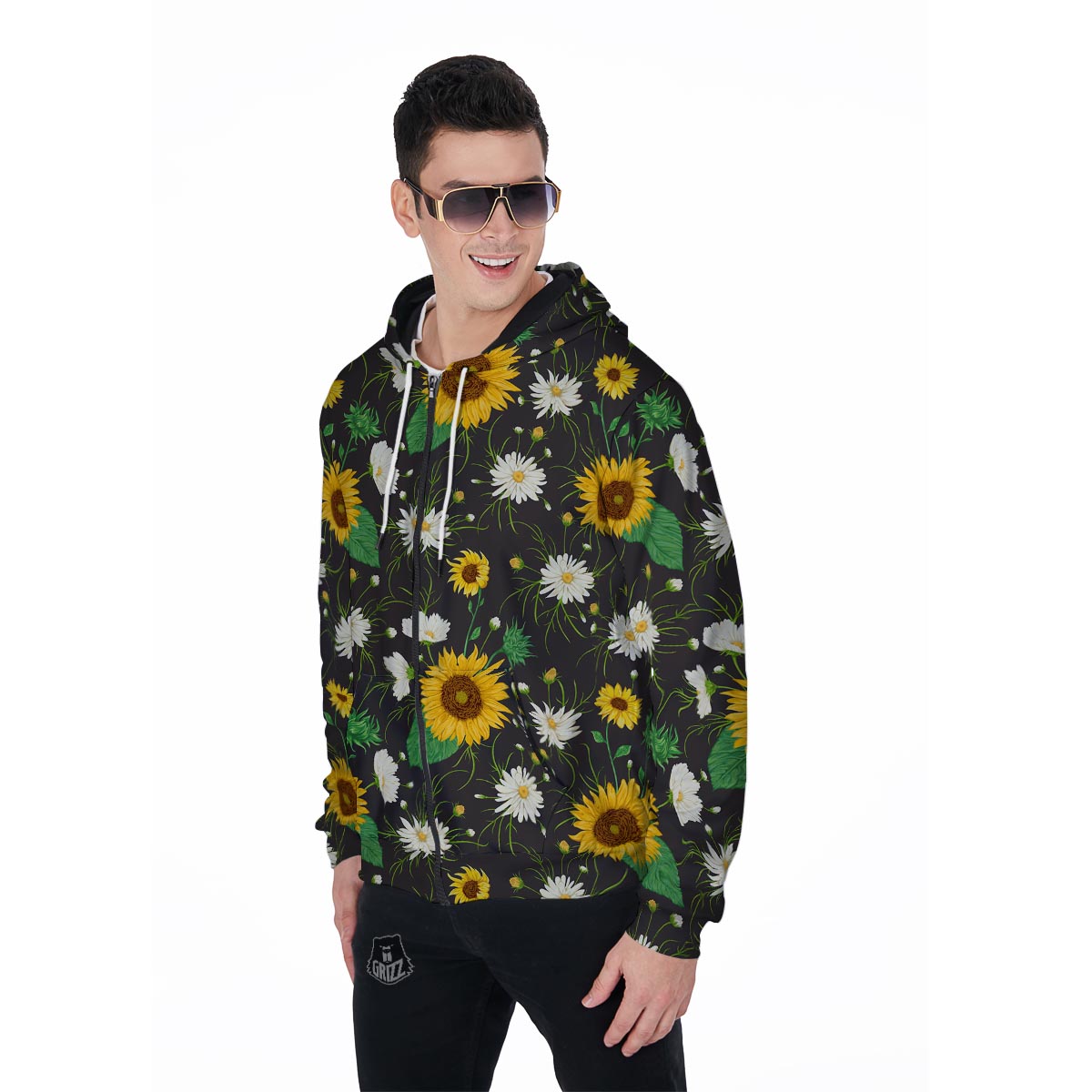 Sunflower And Chamomile Men's Zip Up Hoodie-grizzshop