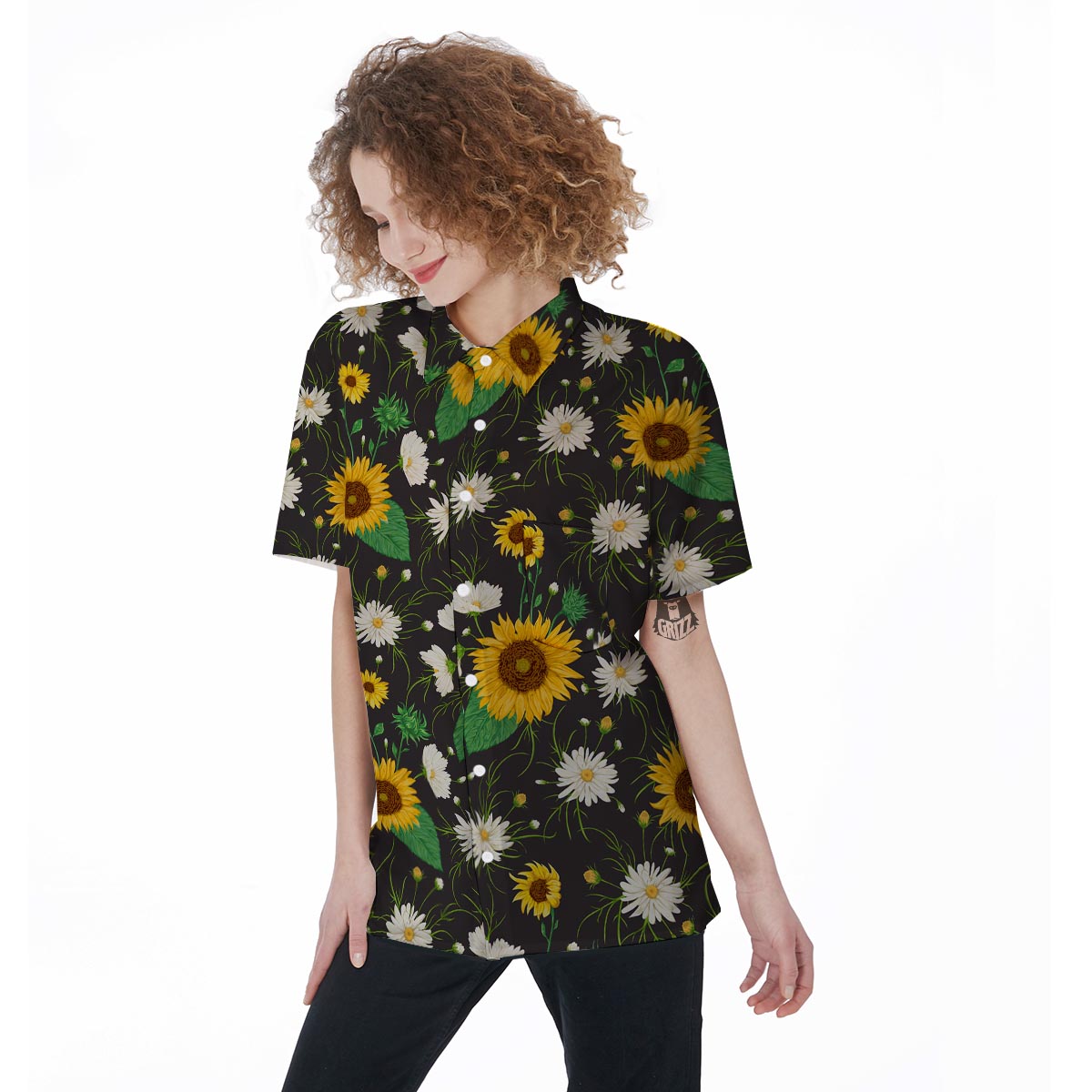 Sunflower And Chamomile Women's Short Sleeve Shirts-grizzshop