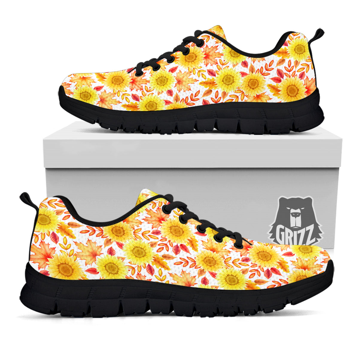 Sunflower Autumn Print Pattern Black Sneaker-grizzshop