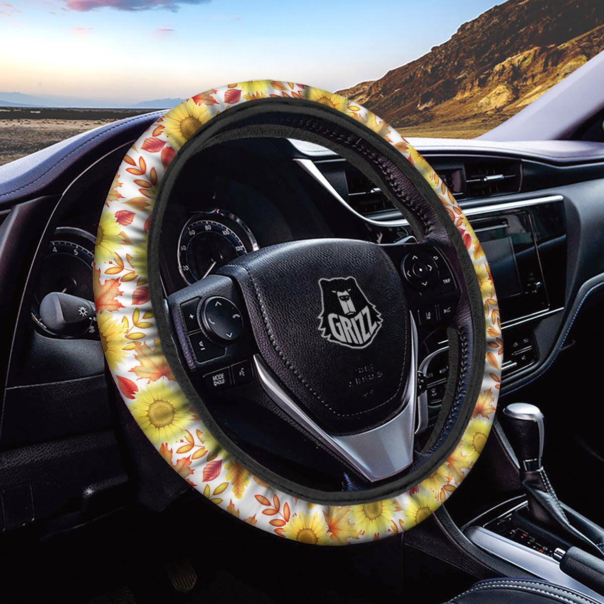 Sunflower Autumn Print Pattern Car Steering Wheel Cover-grizzshop