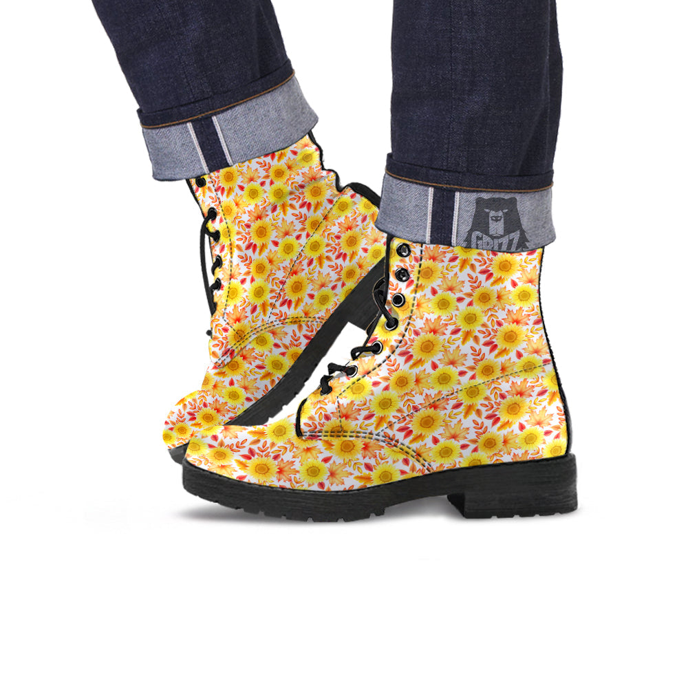Sunflower Autumn Print Pattern Leather Boots-grizzshop