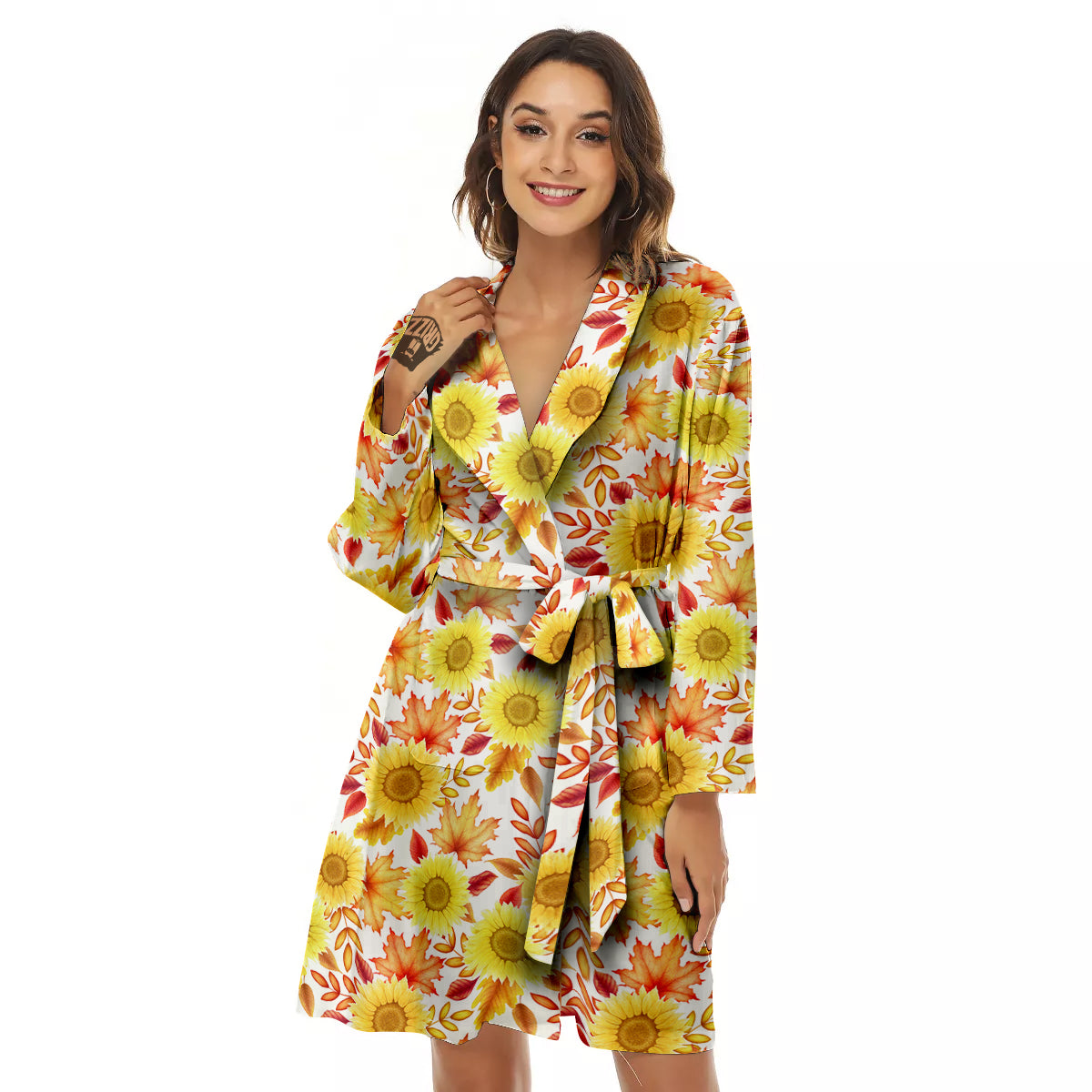 Sunflower Autumn Print Pattern Women's Robe-grizzshop
