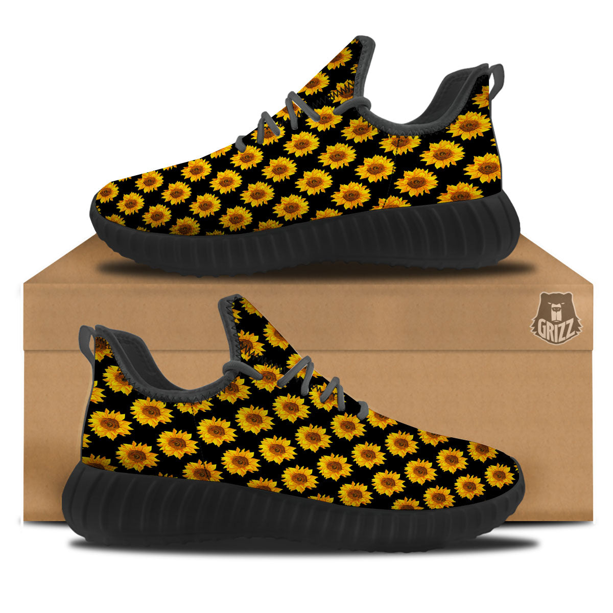 Sunflower Black Autumn Print Pattern Black Walking Shoes-grizzshop