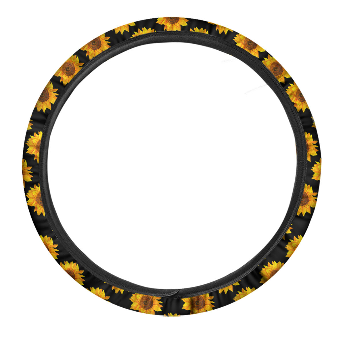 Sunflower Black Autumn Print Pattern Car Steering Wheel Cover-grizzshop
