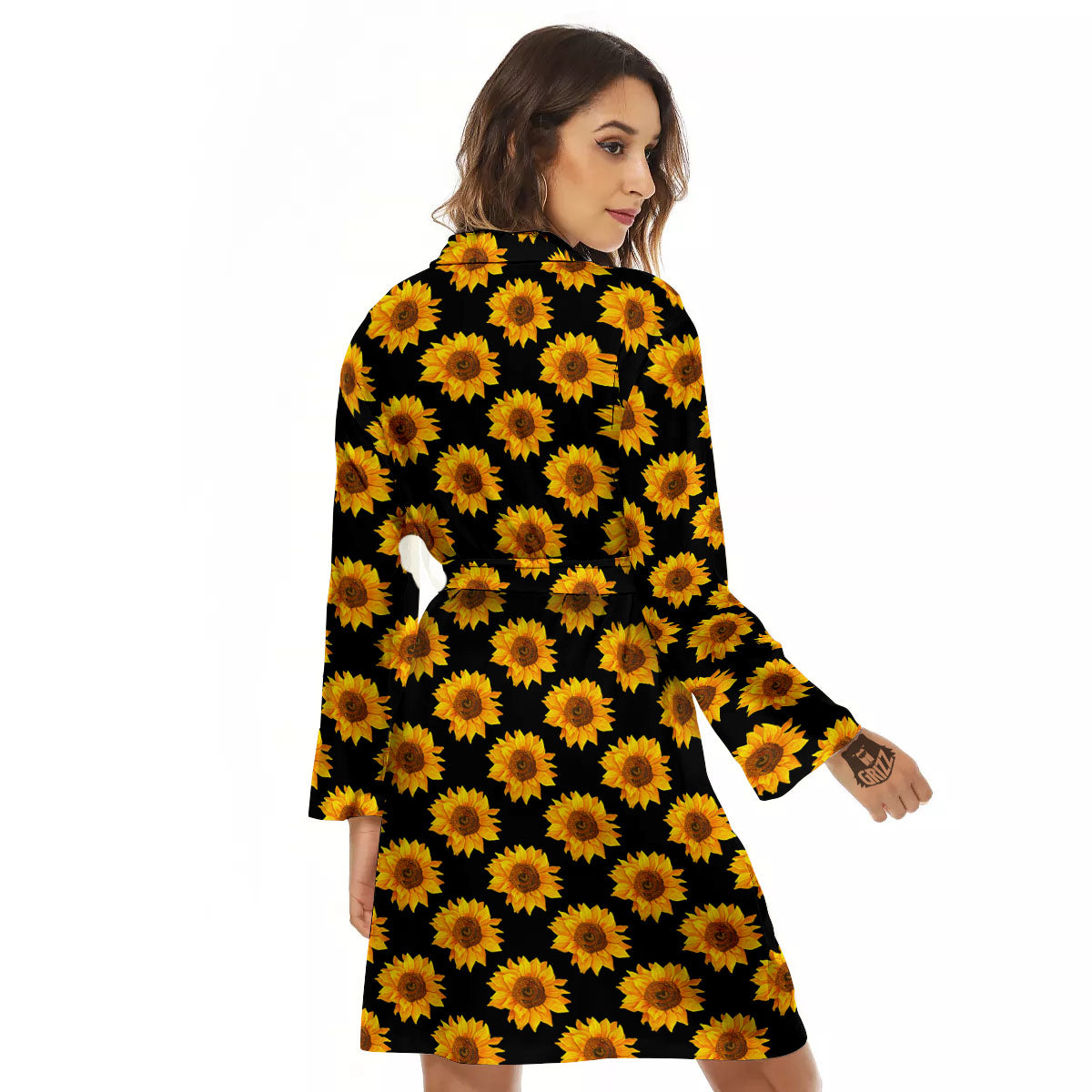 Sunflower Black Autumn Print Pattern Women's Robe-grizzshop