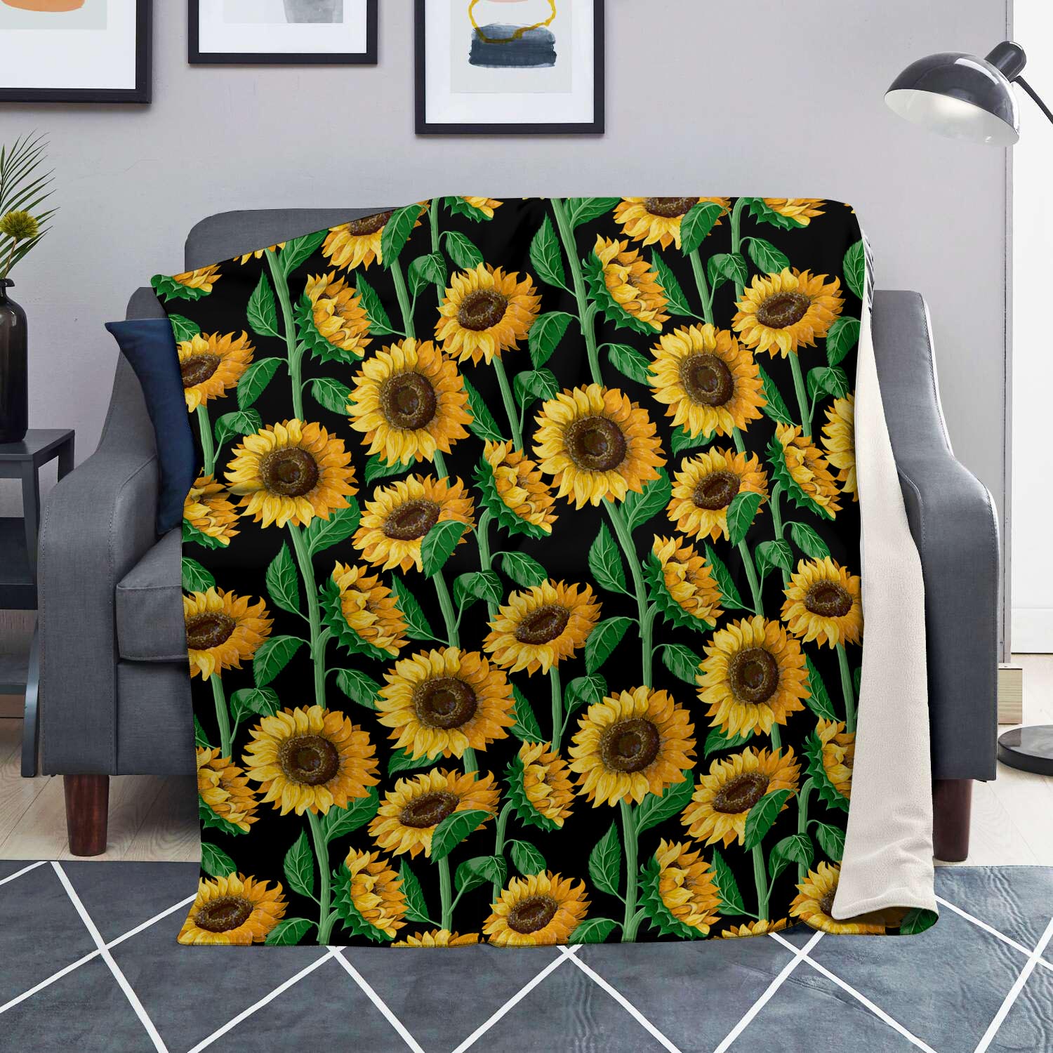 Sunflower Black Print Blanket-grizzshop