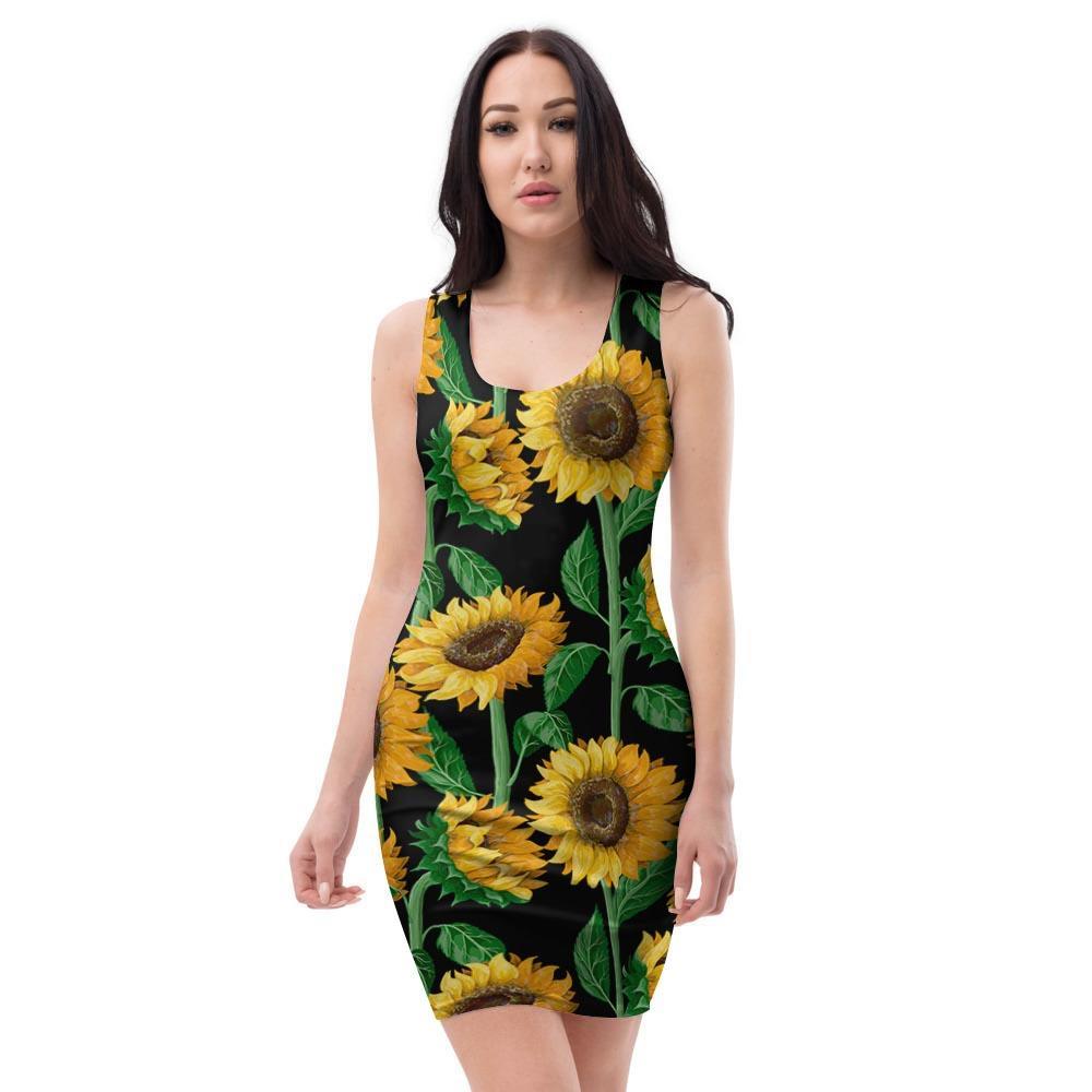 Sunflower Black Print Bodycon Dress-grizzshop