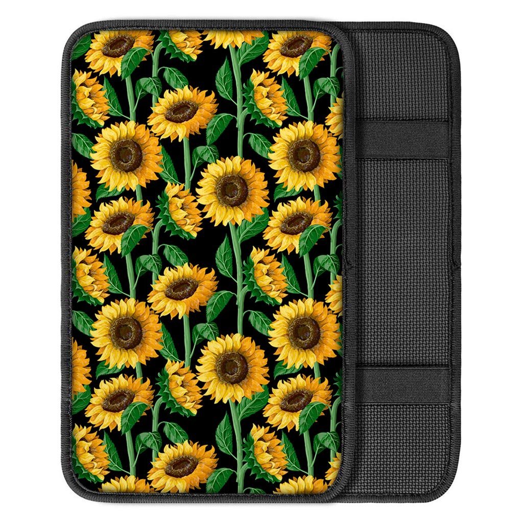 Sunflower Black Print Car Console Cover-grizzshop