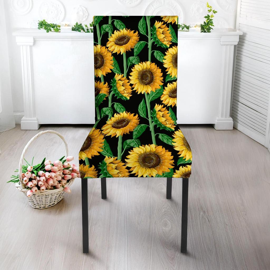 Sunflower Black Print Chair Cover-grizzshop