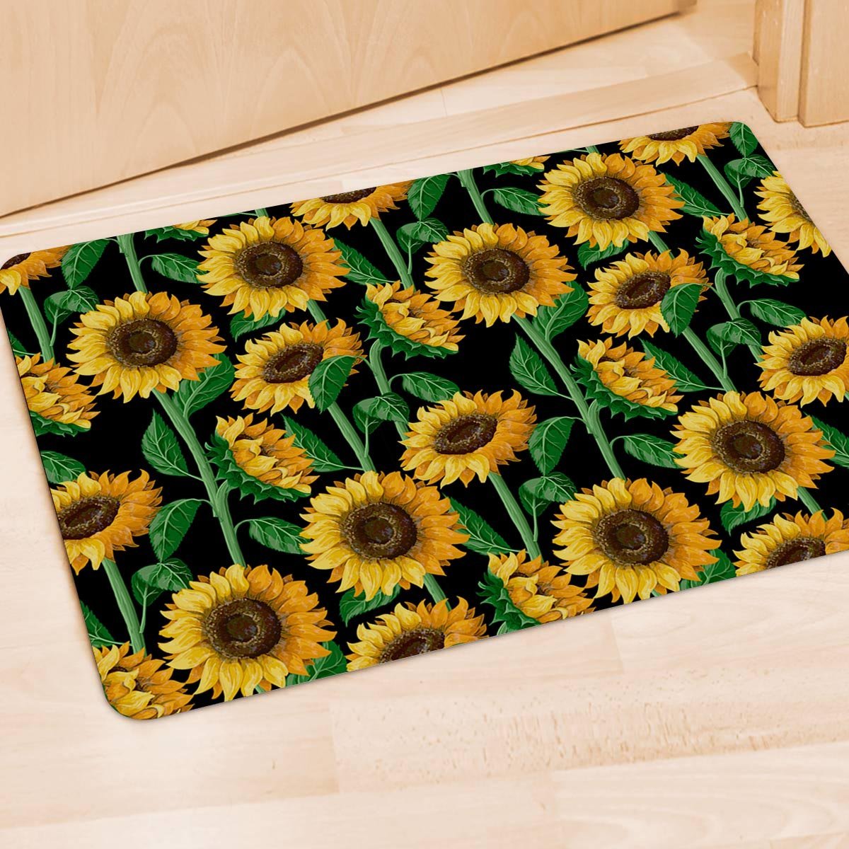 Sunflower Black Print Door Mat-grizzshop