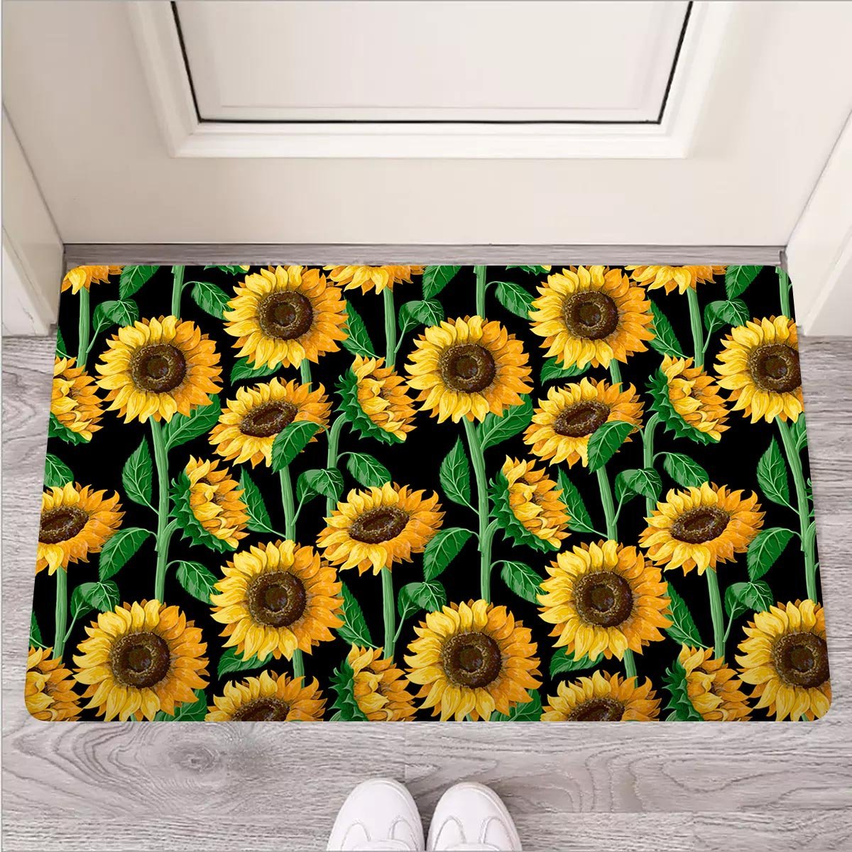 Sunflower Black Print Door Mat-grizzshop