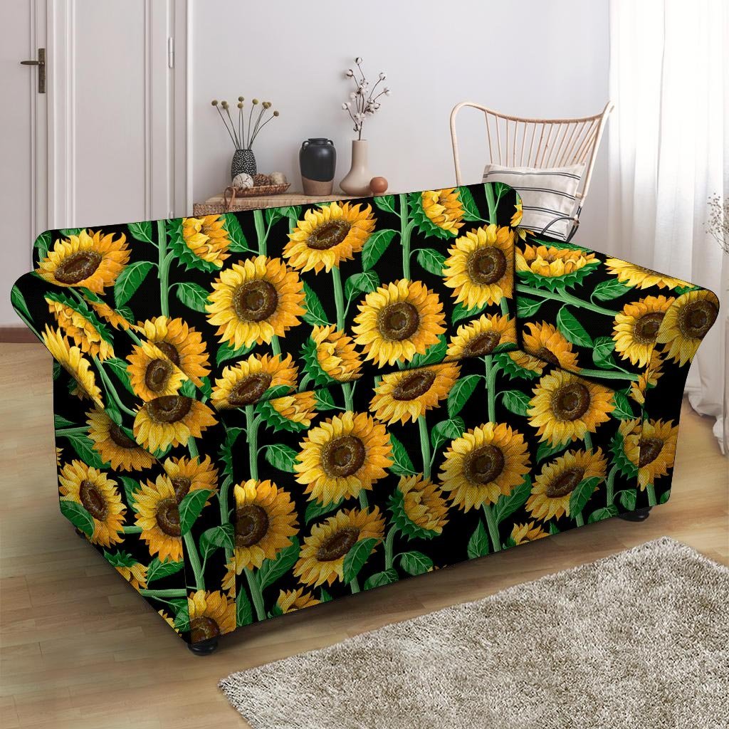 Sunflower Black Print Loveseat Cover-grizzshop