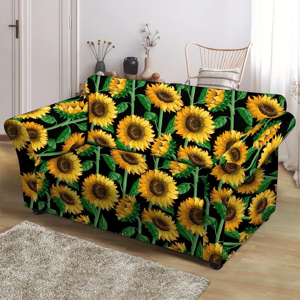 Sunflower Black Print Loveseat Cover-grizzshop