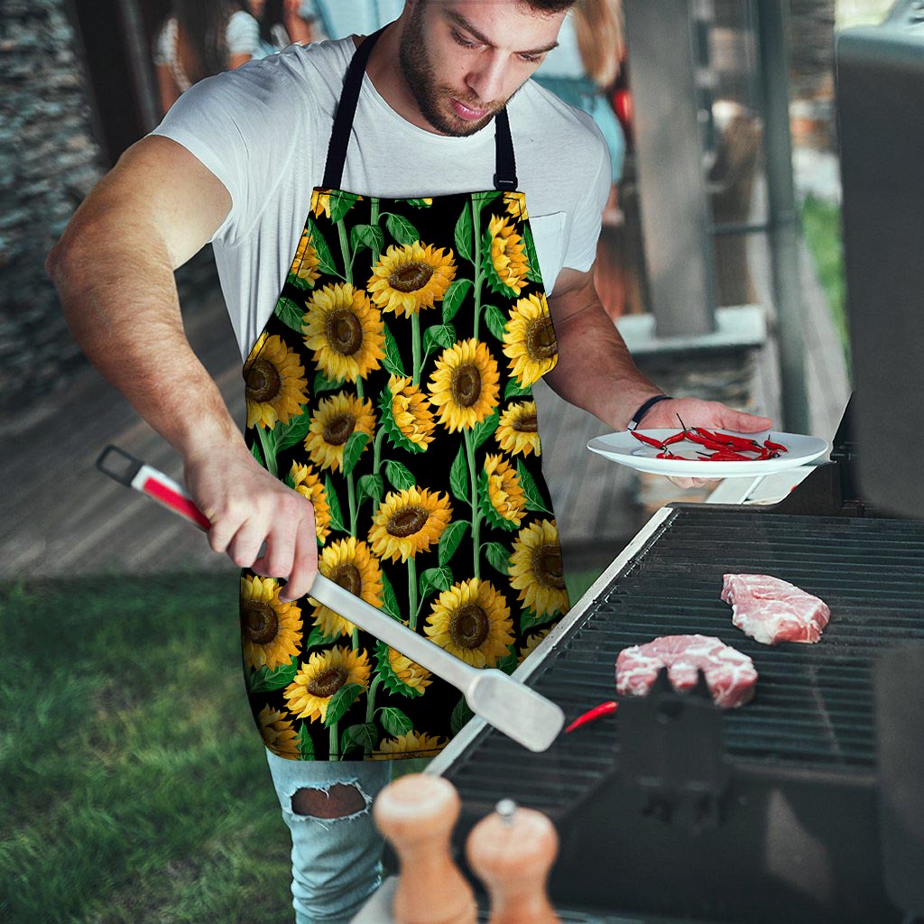 Sunflower Black Print Men's Apron-grizzshop
